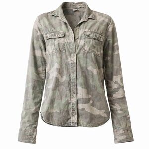 Mudd Women’s Button-Down Camo Shirt Jacket in Green and Tan